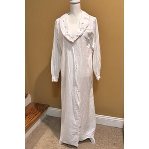 Smithsonian Institution White Cotton Embroidered Robe Housecoat  Size Small
